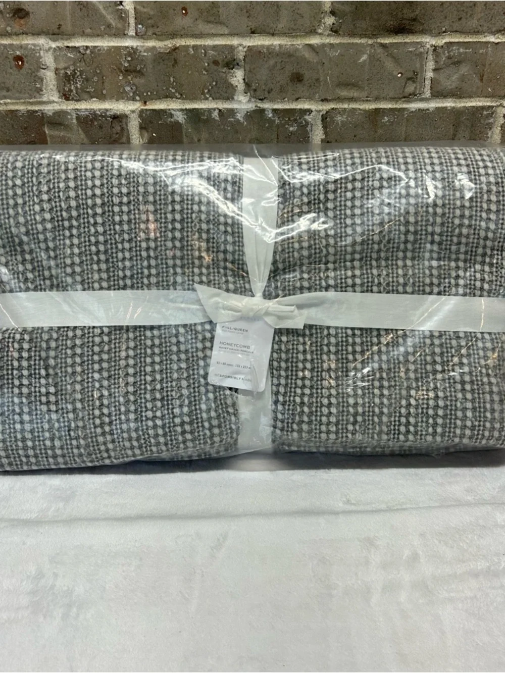 Pottery Barn Honeycomb Percale Cotton Duvet Cover Bedding Full Queen Gray NWT